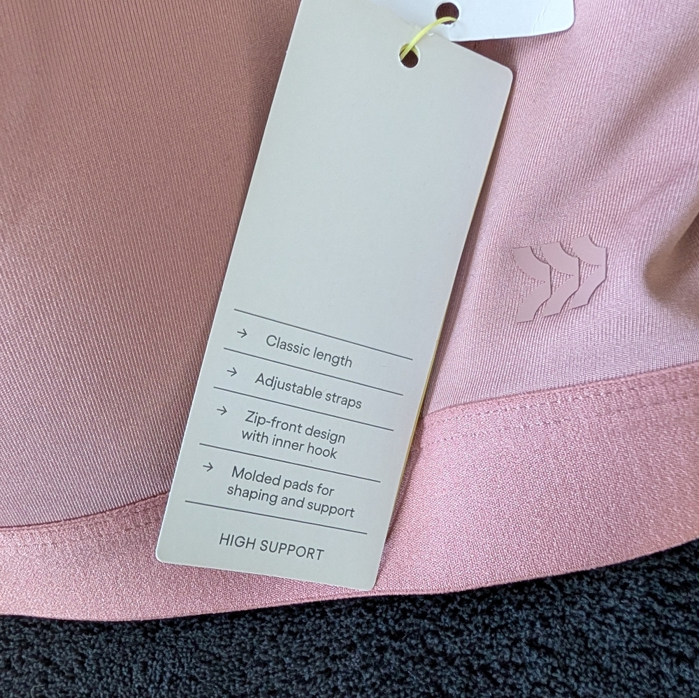 NWT Zip Front High Impact Sports Bra 36C Rosy Dusty Pink Neutral Athleisure - Picture 10 of 10